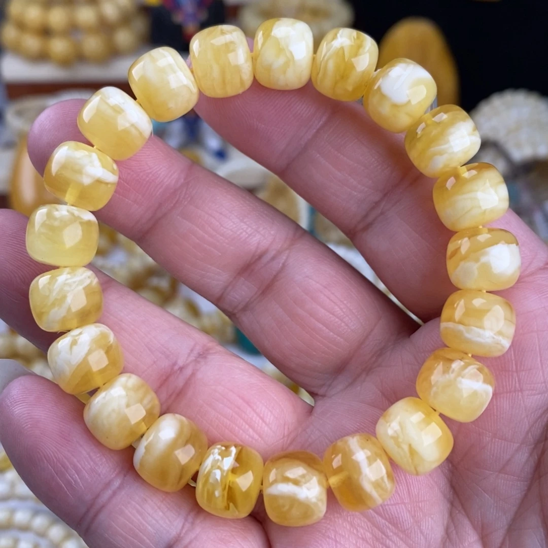 蜜蜡未镶嵌手链金瓷白细纹虎皮11.3mm