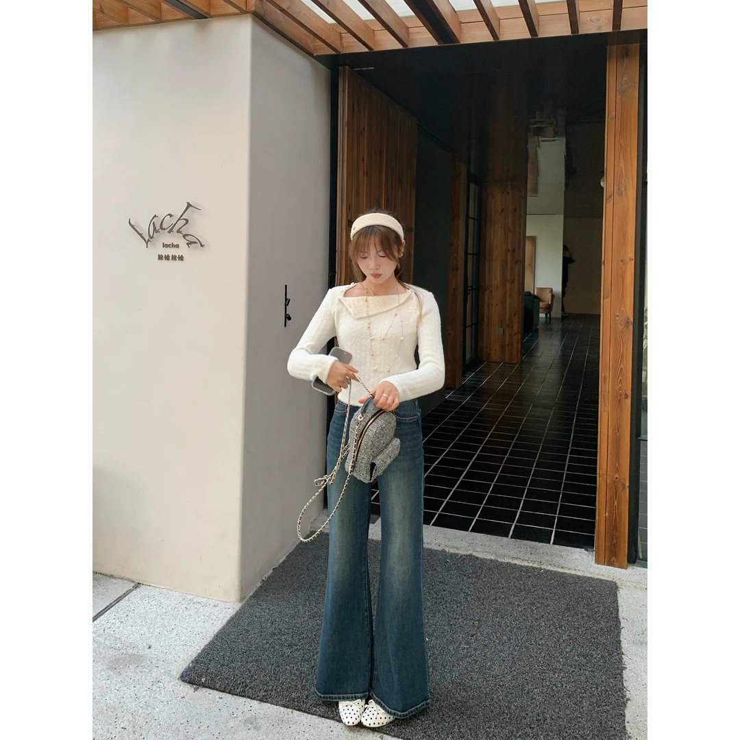 切糕自制【陨石拿铁】小个子秋女流光风显瘦慵懒休闲微喇薄款牛仔裤