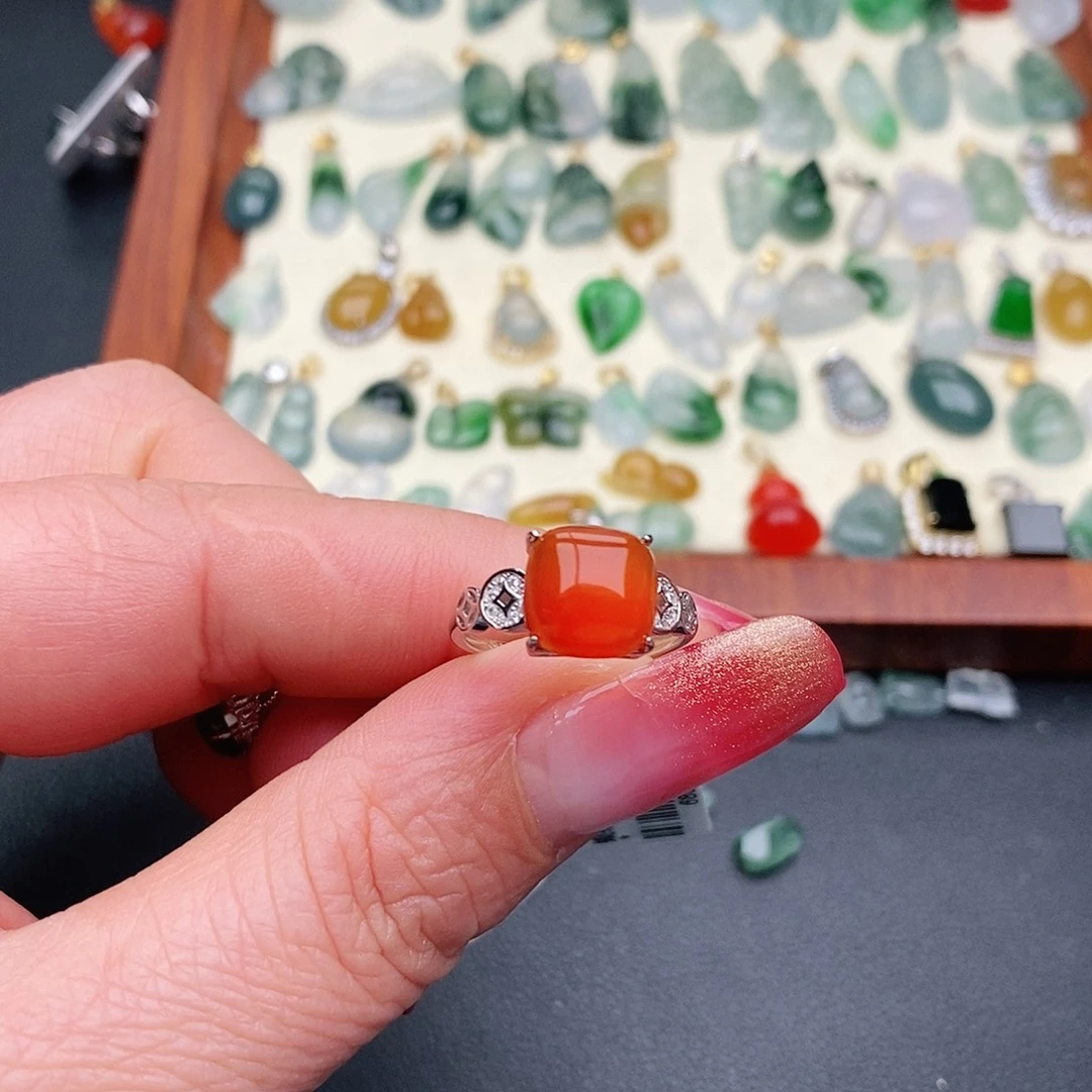 玛瑙/玉髓戒指银S925镶嵌华*?戒指