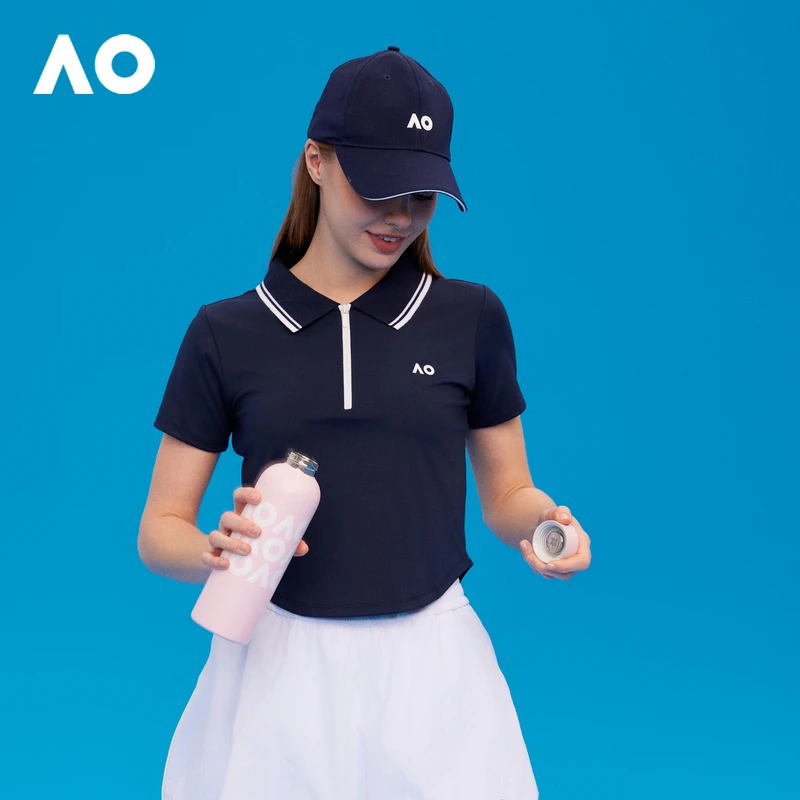 AO澳网 翻领polo网球T恤时尚百搭修身网球POLO短袖女t恤