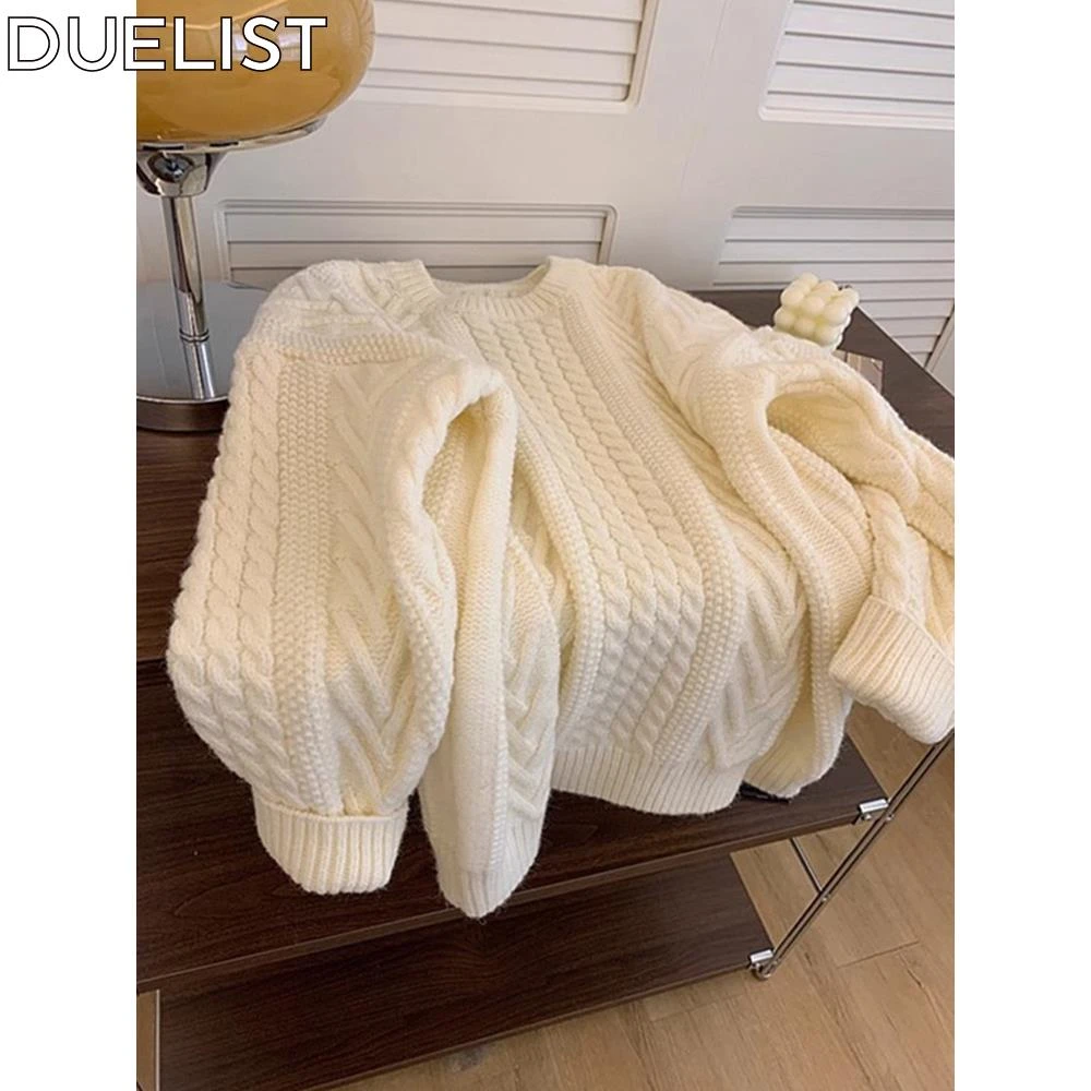 DUELIST慵懒风格扭内针织女小众潮流时尚新款白色针织衫套头上衣