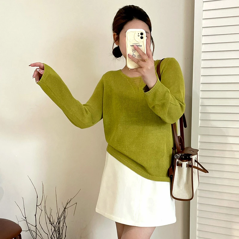大码女装休闲百搭上衣女套头衫2025秋款胖mm宽松长袖针织衫23168