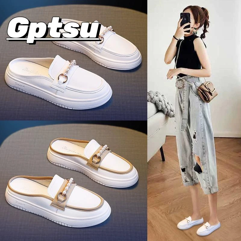 GPTSu包头半拖鞋女款夏季外穿网红懒人鞋一脚蹬乐福鞋超火小白鞋