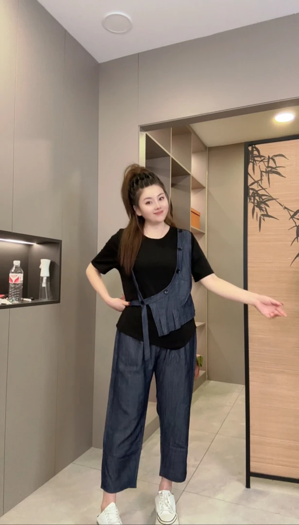 2025夏季新款时尚修身洋气显瘦3168背带拼接套装