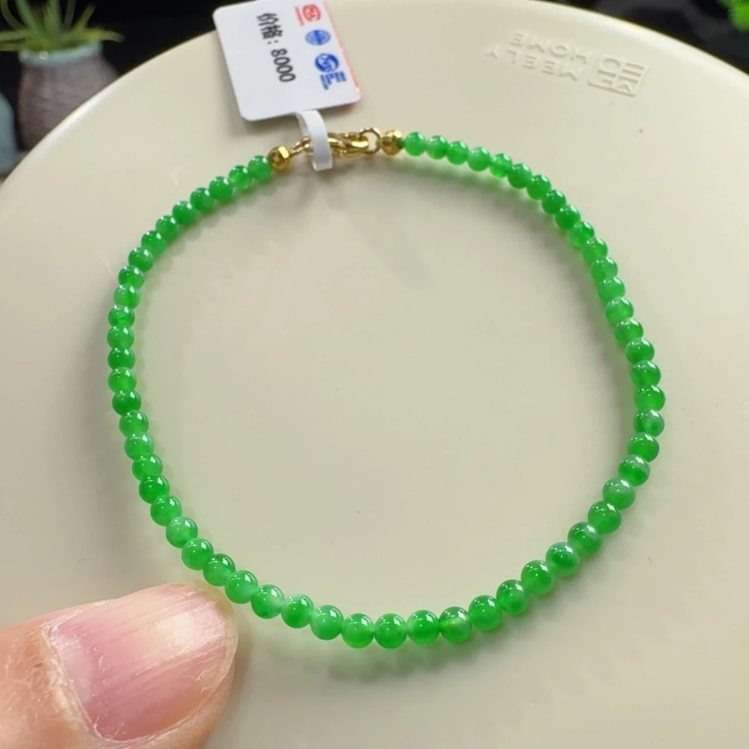M***_翡翠未镶嵌手链木纳阳绿小米珠2.8mm