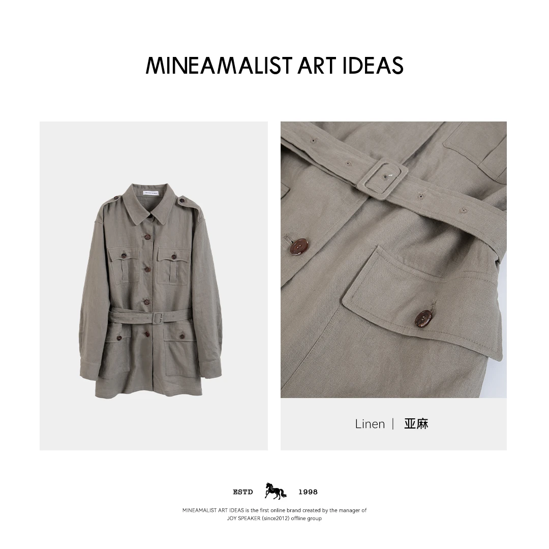 MINEAMALIST ART IDEAS春夏复古R.L亚麻翻领猎装夹克外套3644M