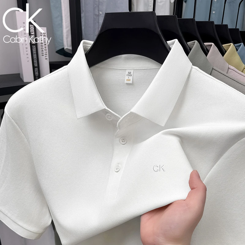 ck正品【海外撤柜】夏季短袖棉t恤男款刺绣翻领高端薄款Polo衫男装