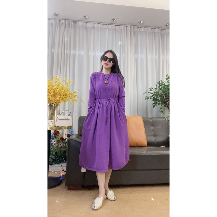 4456 大码女装长袖连衣裙早秋新款中长款裙子