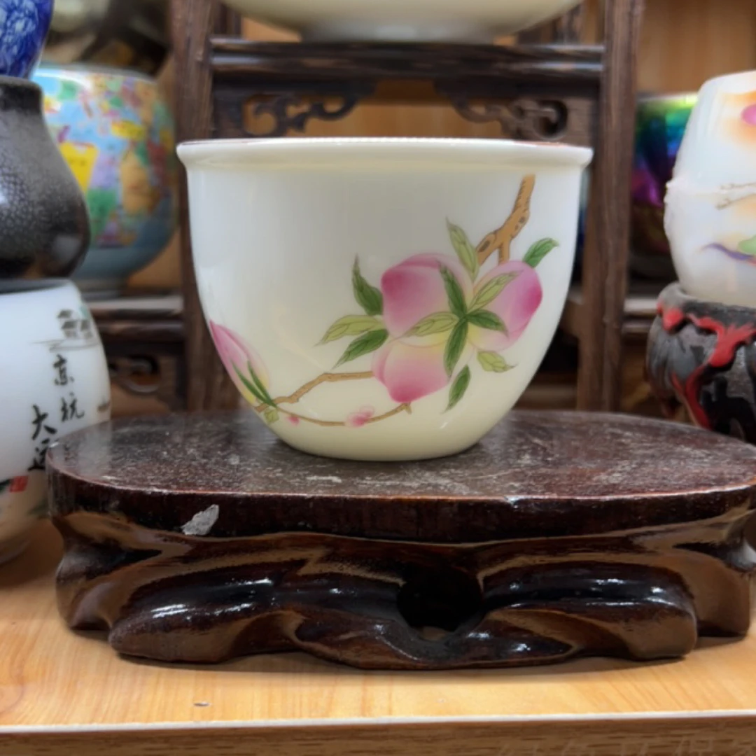 景德镇瓷器粉彩九桃缸杯高端功夫茶具主人杯