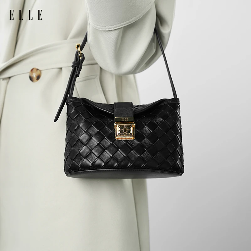 ELLE25春季欧若风时尚编织商场同款设计师款单肩手拎薯条包46751