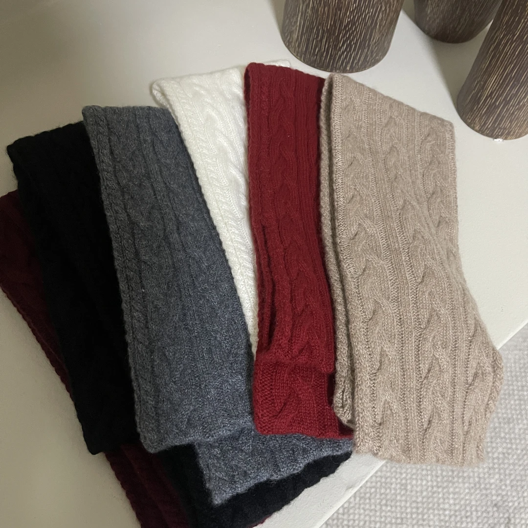 小精致的款百搭  山羊绒绞花围巾多色小围脖女