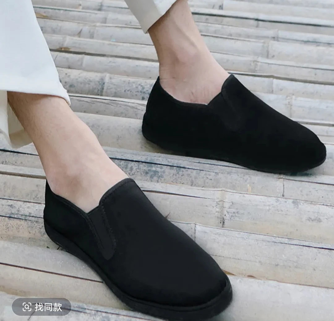 老美华常年男款纯黑色休闲布鞋 17CL0173B/171501003