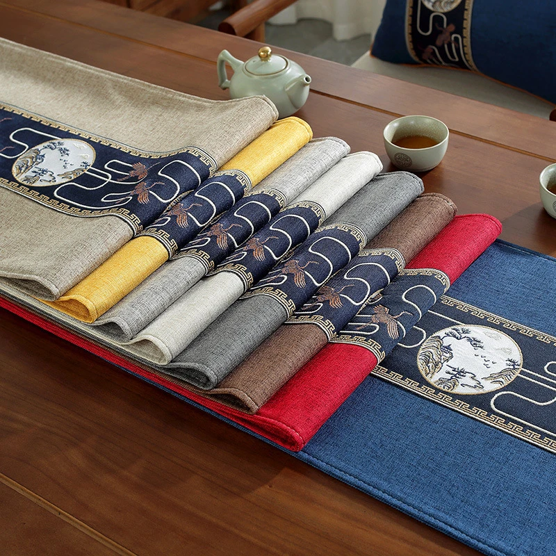 新中式防水桌旗松山云鹤中国风禅意茶席茶台布长条电视柜茶几桌布