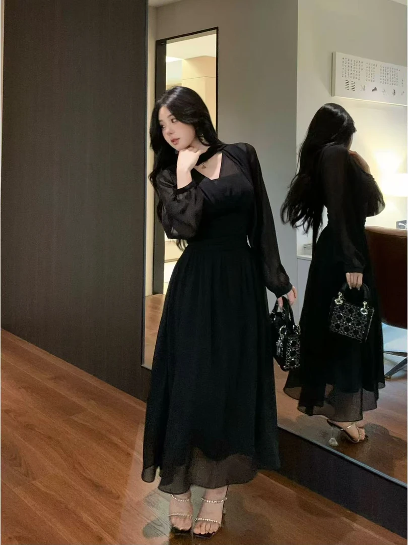 气质收腰设计感大码连衣裙温柔风法式小众穿搭87872