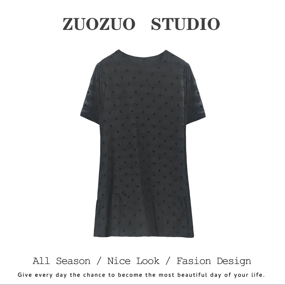 【ZUOZUO】 夏季新款有袖+无袖波点小百褶时尚休闲显瘦高级感连衣裙