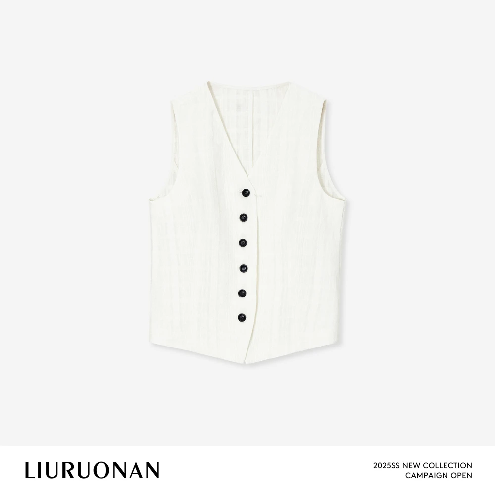 LIURUONAN 25SS【圣托里尼亚麻提花马甲】老钱风V领修身显瘦上衣女