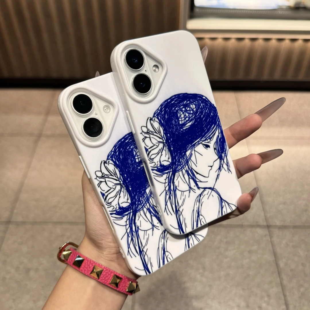 飞线手绘侧颜情侣亮面果冻适用苹果iPhone12/13/14/15手机壳防摔8