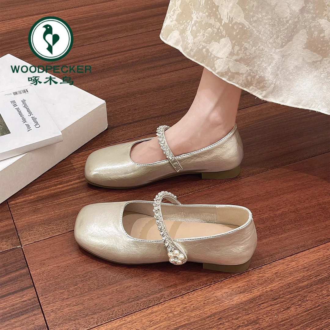 啄木鸟平底单鞋女2025夏配裙子小皮鞋绝美晚晚鞋法式玛丽珍女鞋子
