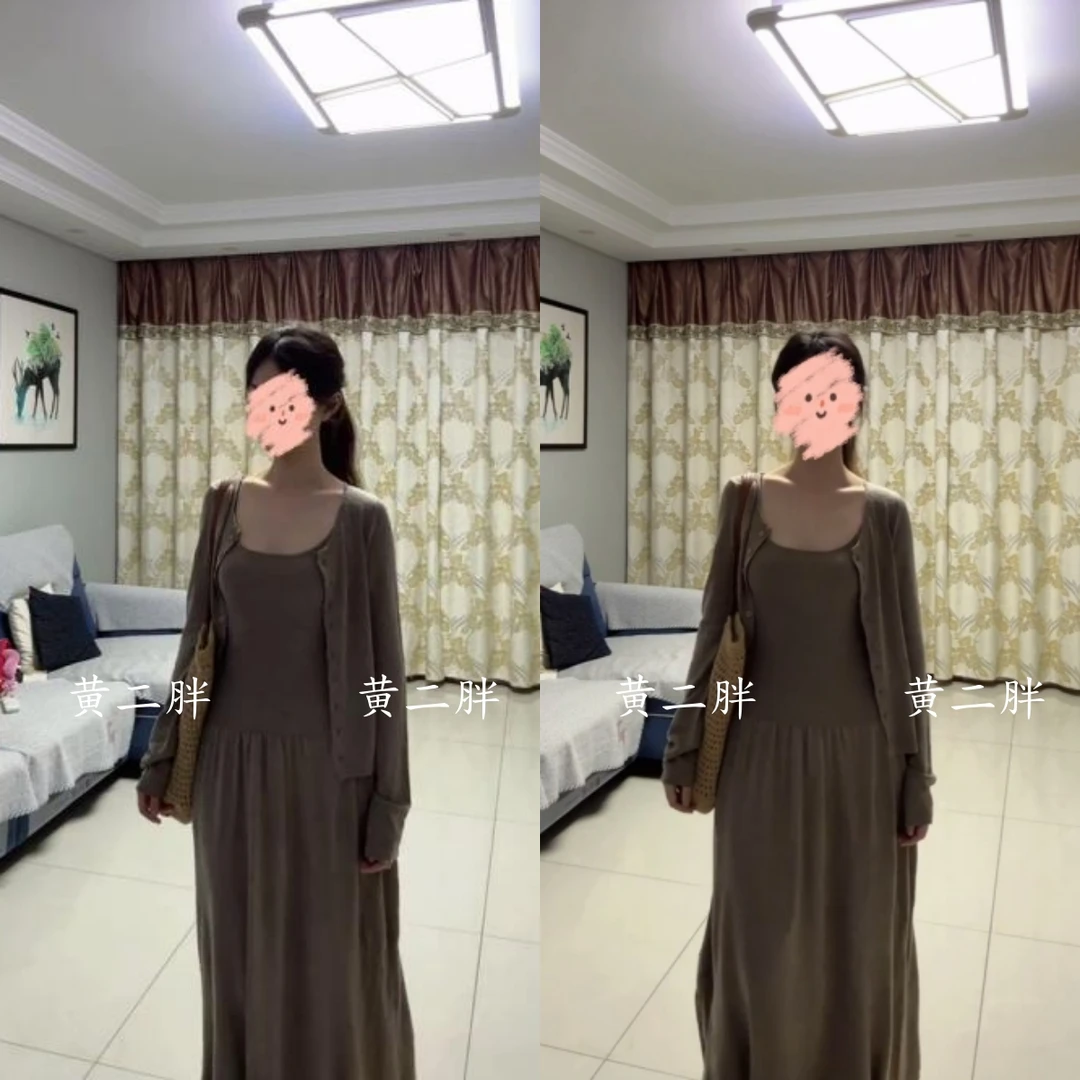 韩系早秋穿搭一整套女披肩针织开衫外套冬季新款内搭连衣裙两件套