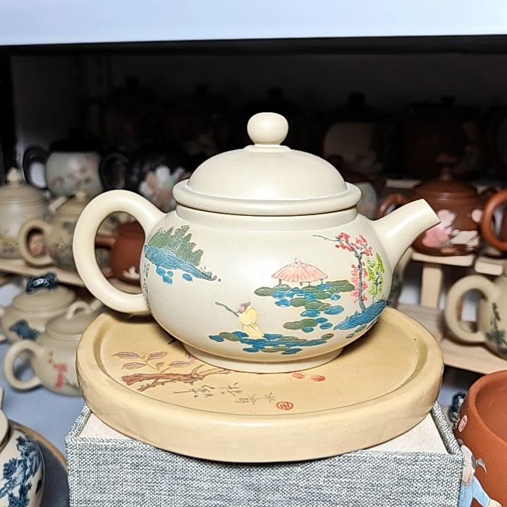 建水紫陶刻绘复烧茶壶全品11号220cc