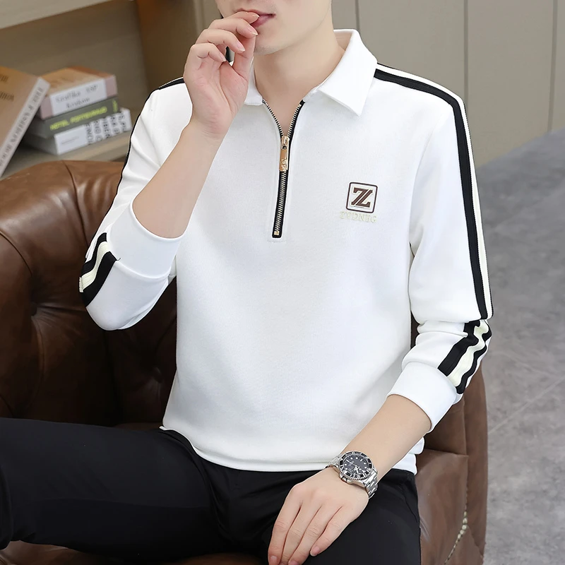 卫衣男士春秋冬款痞帅潮牌拼色半拉链翻领Polo衫男装潮流polo衫