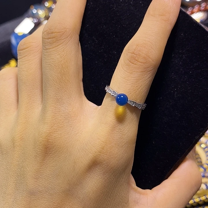 蓝珀未镶嵌珠宝奇石多米尼加蓝珀戒指