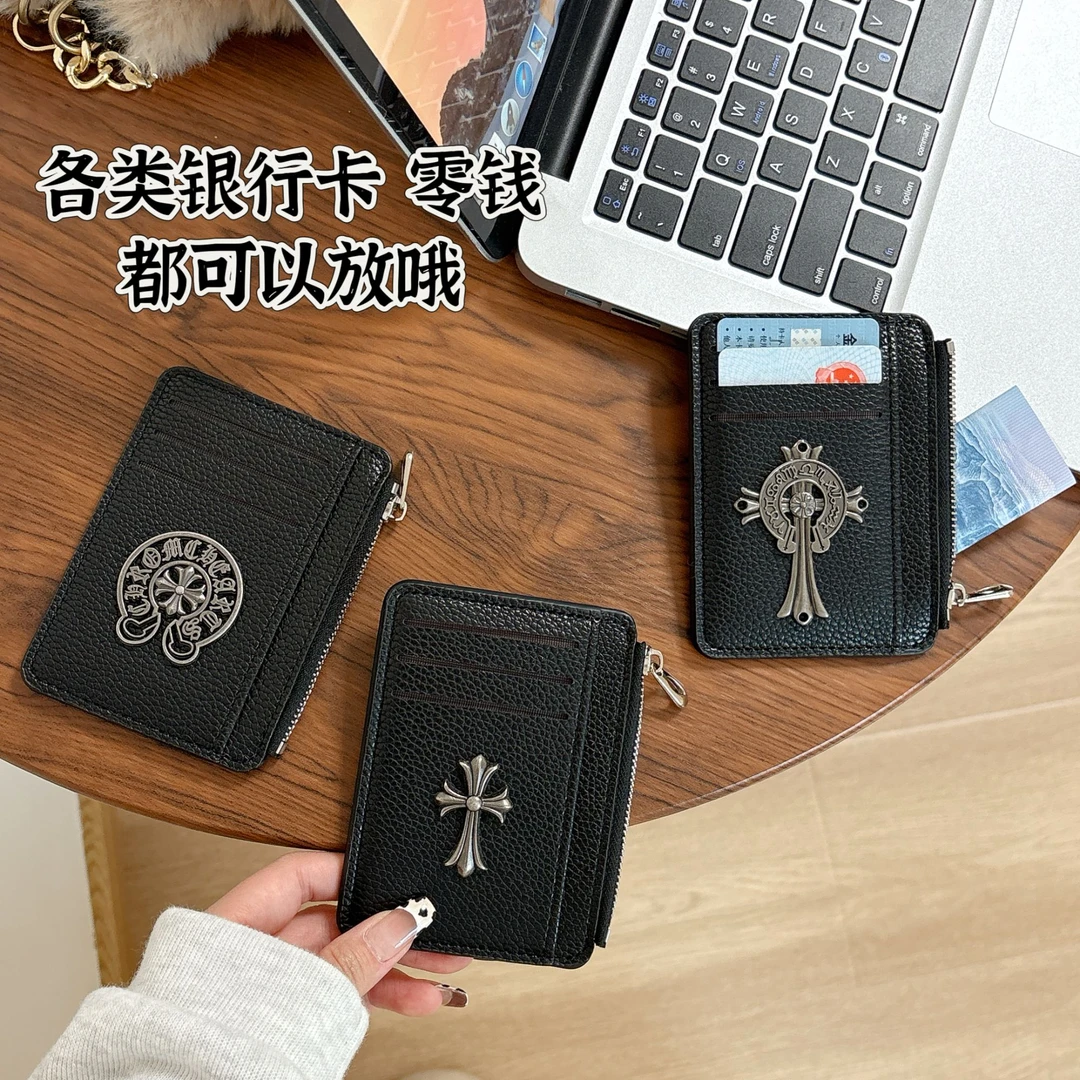 复古立体金标十字架拉链卡包克罗心卡夹多卡位短款软皮质钱包高端