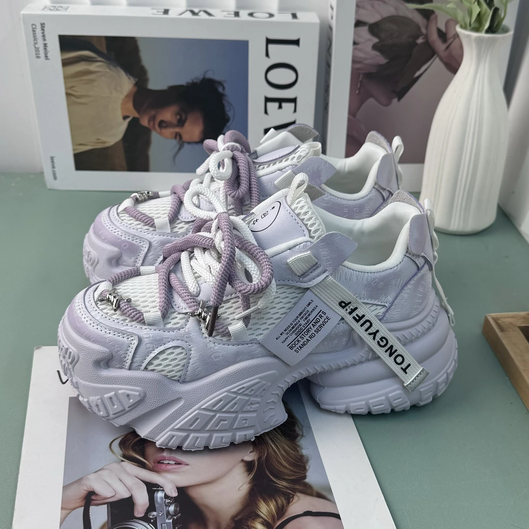 欧货松糕厚底做旧老爹鞋女2025春季新款真皮擦色时尚休闲运动鞋潮