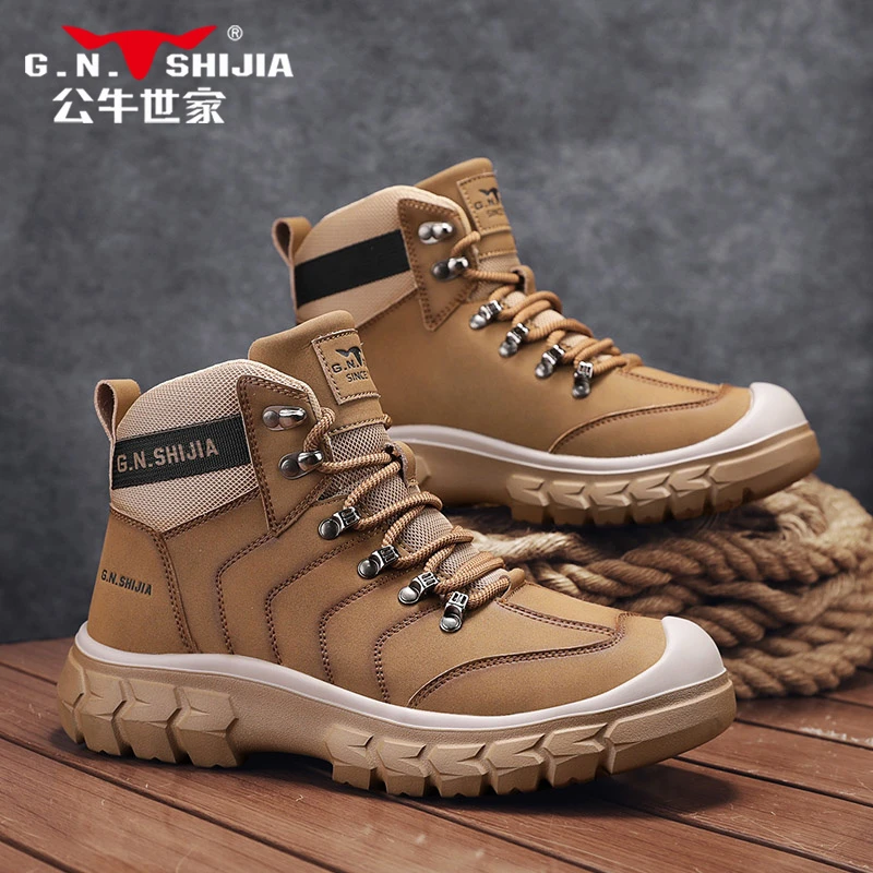 公牛世家男鞋2025新款冬季户外防滑登山高帮工装靴休闲增高马丁靴
