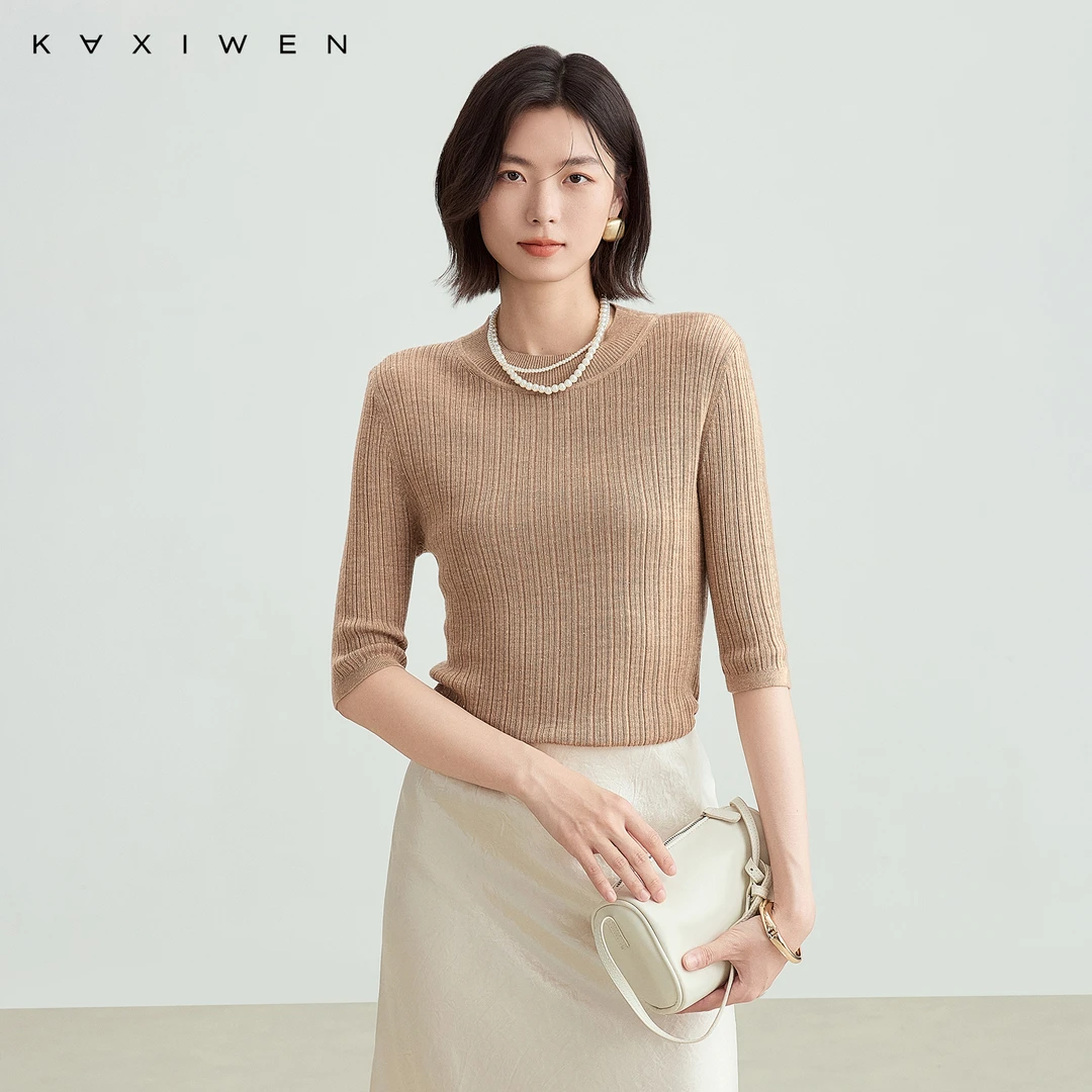 佧茜文轻奢羊毛针织套衫【秋新】修身重工撒银珠片上衣X08AZN3527