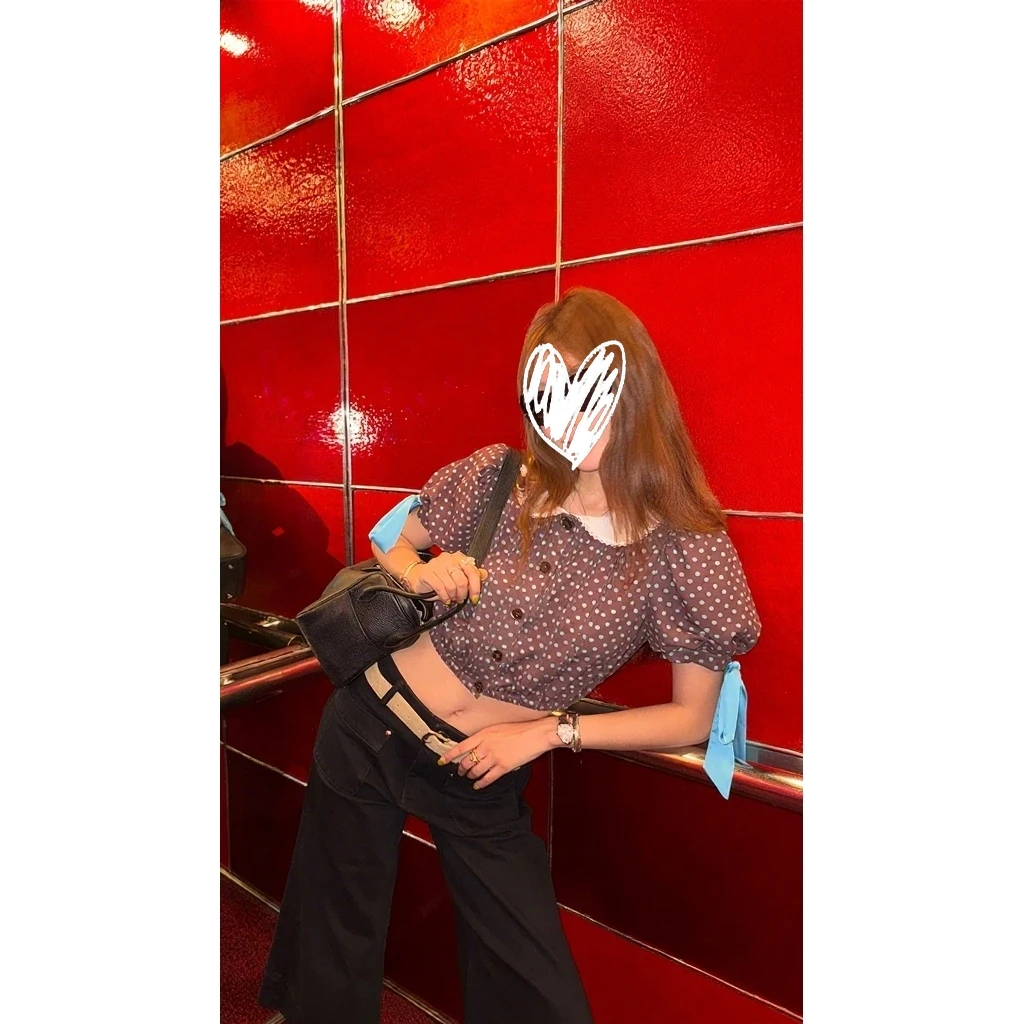 2025年法式气质小众东京夜曲复古雪纺泡泡袖撞色蝴蝶结娃娃衫衬衫