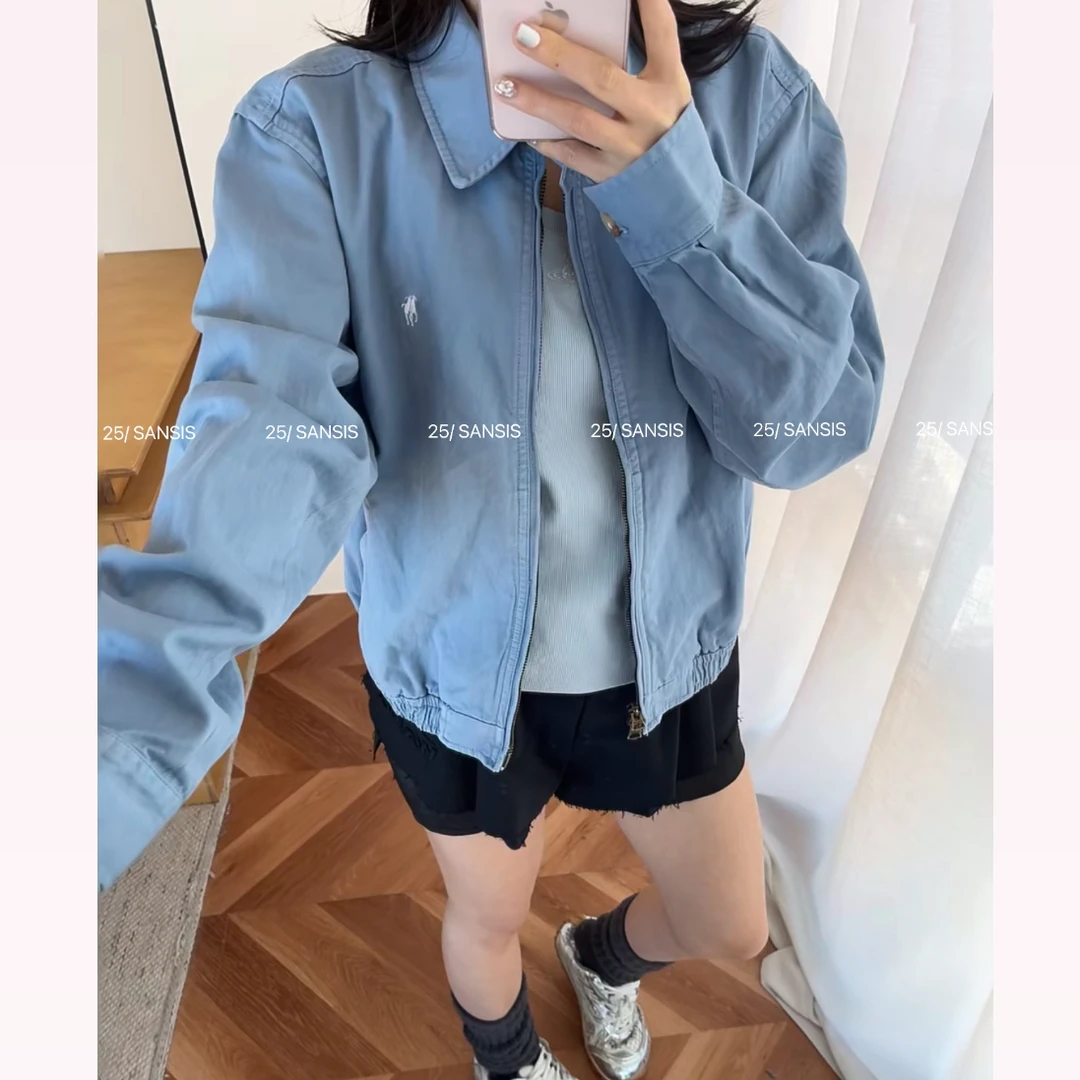 SANSIS  小马 老干部拉链夹克外套 牛仔蓝