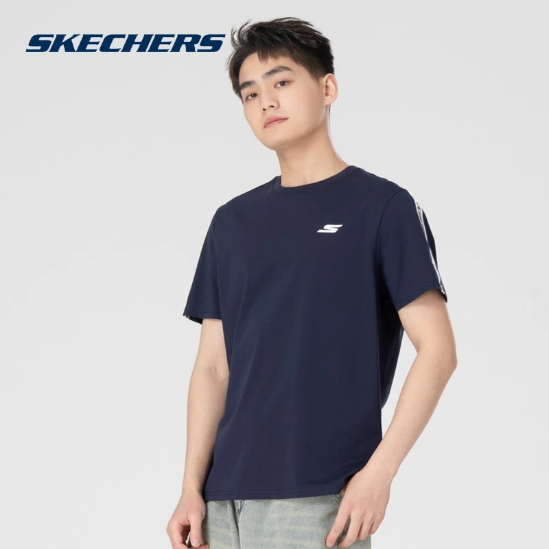 skechers斯凯奇短袖T恤男装2025夏季新款运动服黑色休闲半袖上衣