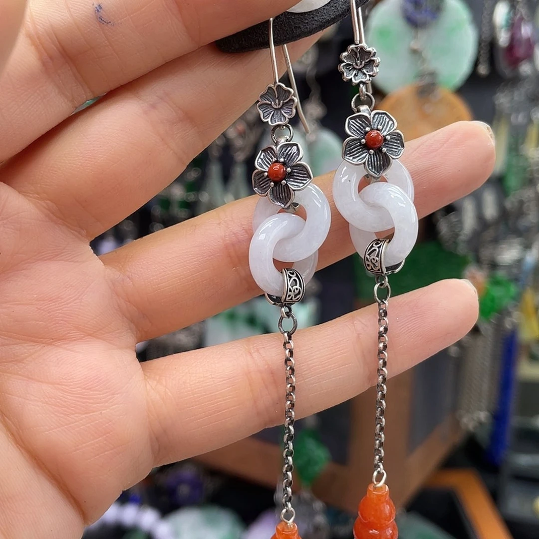 翡翠银S925镶嵌耳饰安****㎜980hbbggh