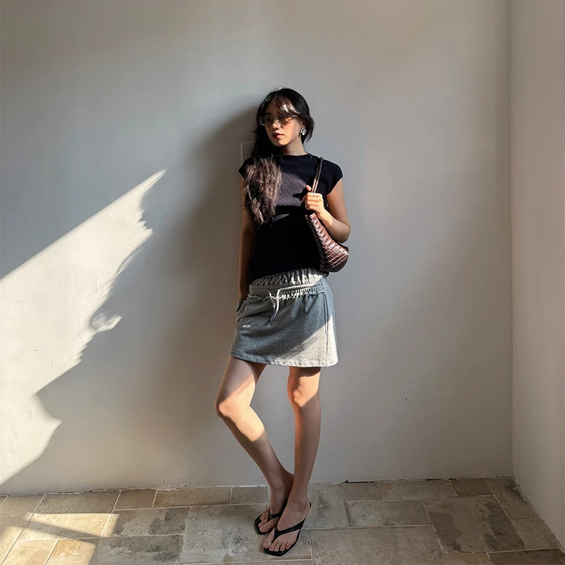 Seyora【惬意假期】100%棉设计感松紧腰抽绳半身裙 B34413SY52