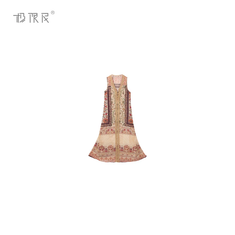 极限民《华裳》夏季中式欧若风V领拼接蕾丝连衣裙F5101Y2408