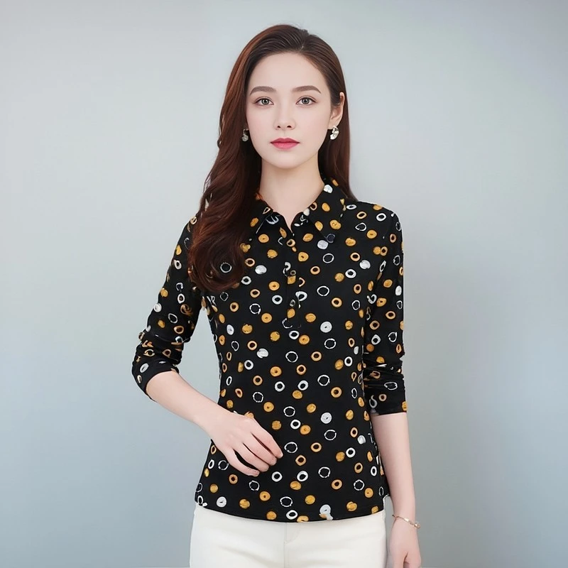 锦依罗新款台湾网纱春秋季长袖中老年女装修身时尚上衣小衫