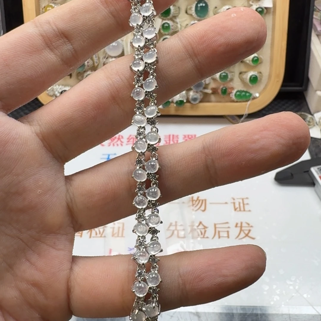 银S925镶嵌戒指翡翠天然缅甸翡翠A货