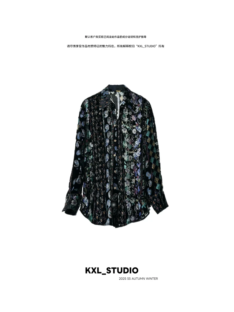 KXL-STUDIO 【KELE 精选】奥德赛-花卉丝绒衬衫5010