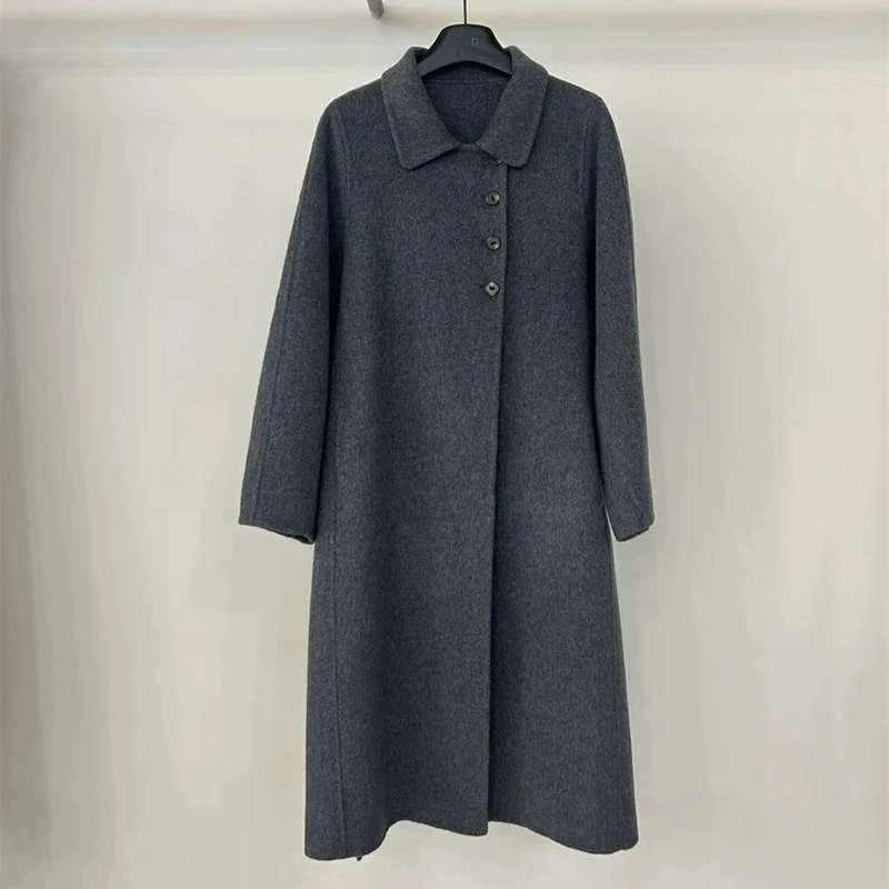ELL歌li秋冬新款韩系女主小翻领斜扣设计羊毛双面呢大衣外套女