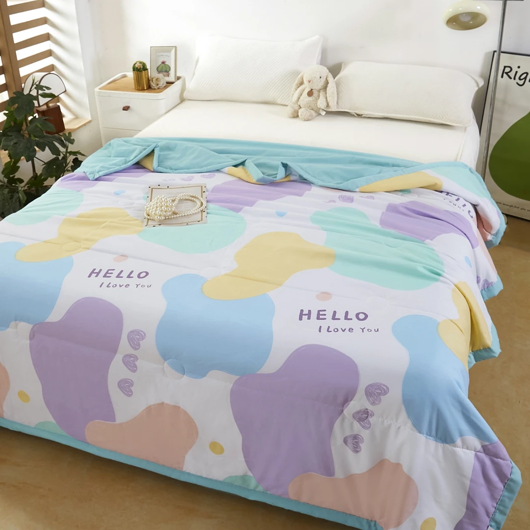 【万家恋】轻奢丝滑盖被薄款印花双面机洗凉感夏凉被空调被