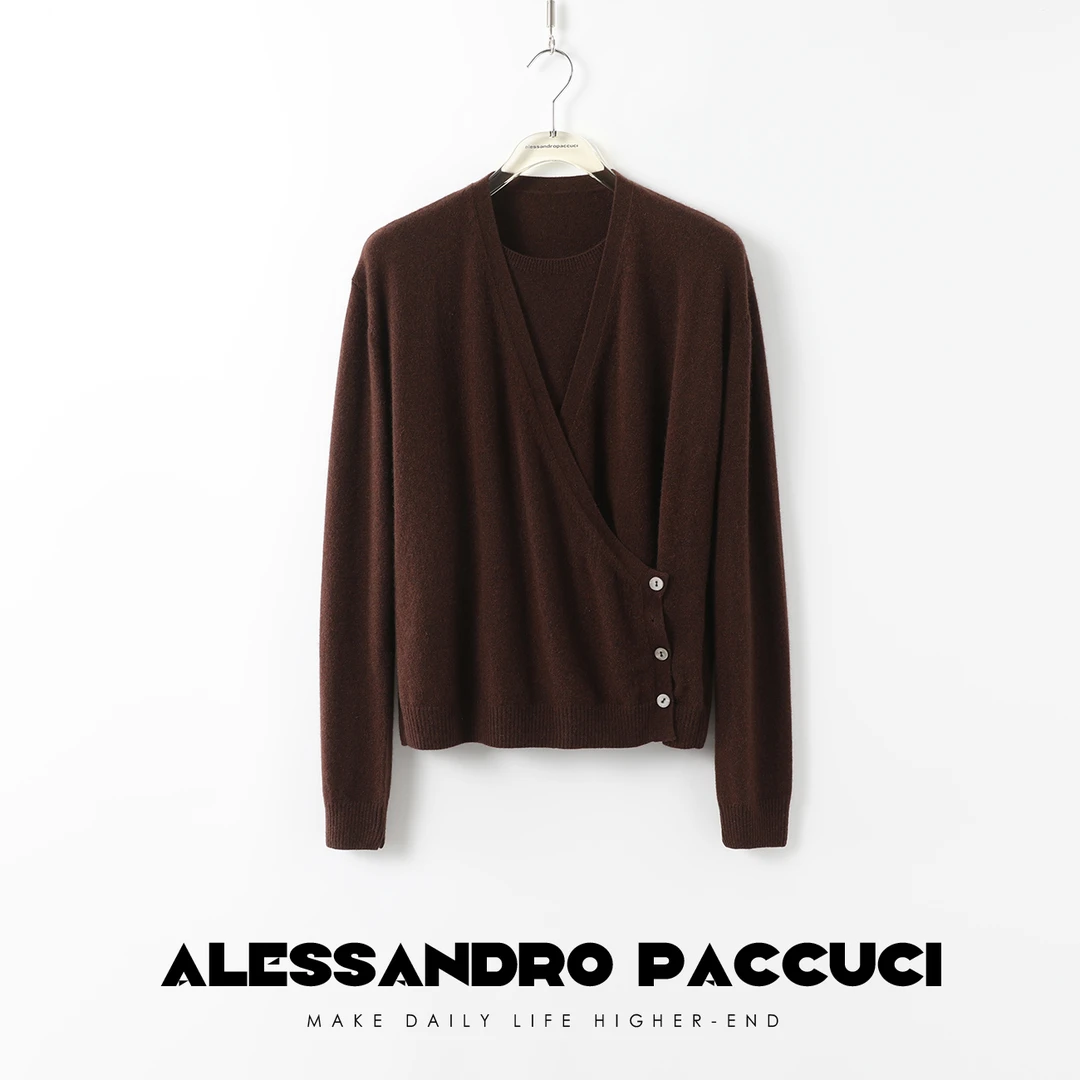 【孤品不退换】洛哥24568X 多色100羊绒内圆外v假两件休闲针织衫