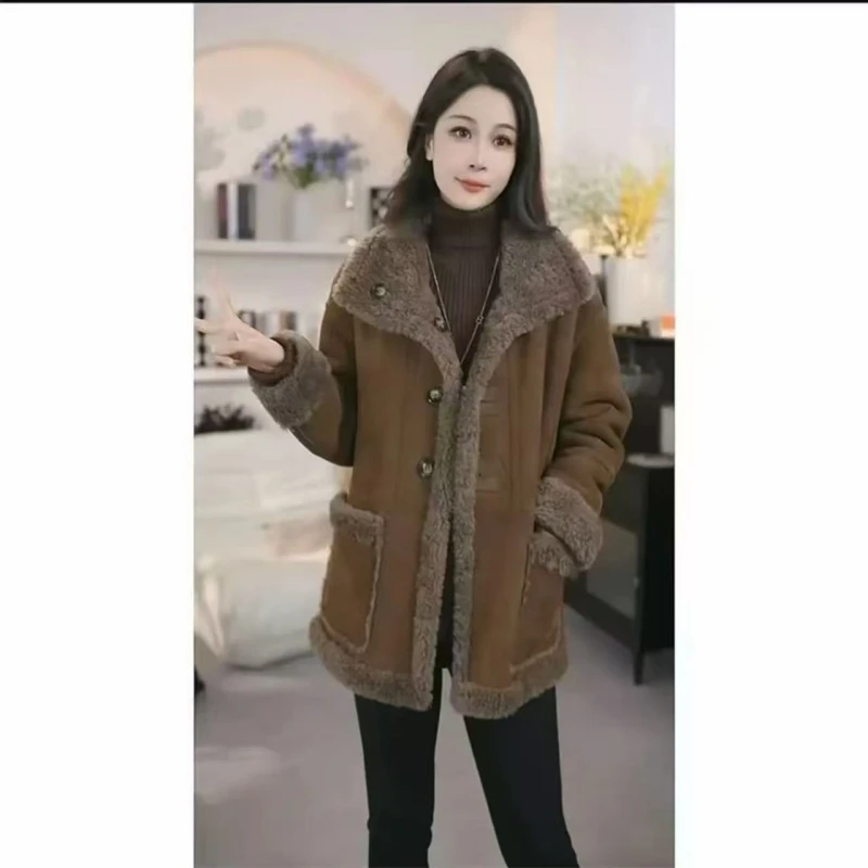 【双面双穿】2025新款时尚宽松外套百搭显瘦加厚冬季皮毛一体外套