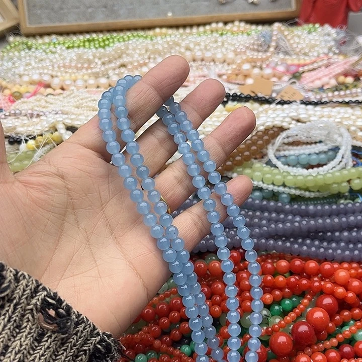 玛瑙/玉髓珠宝半成品未镶嵌一条6mm海蓝宝