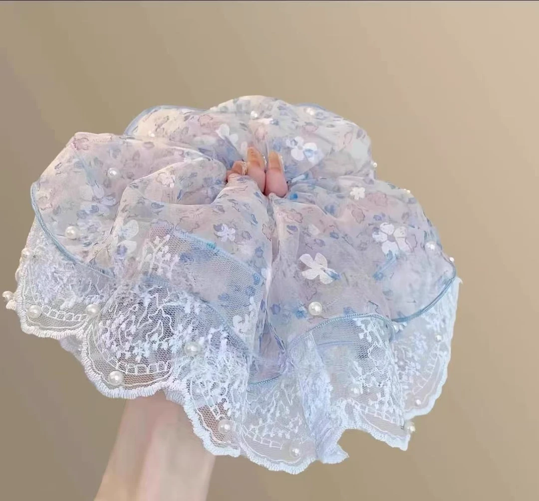 超仙蕾丝花朵珠珠大肠发圈女高端大肠头绳耐用皮筋精致扎头发发饰