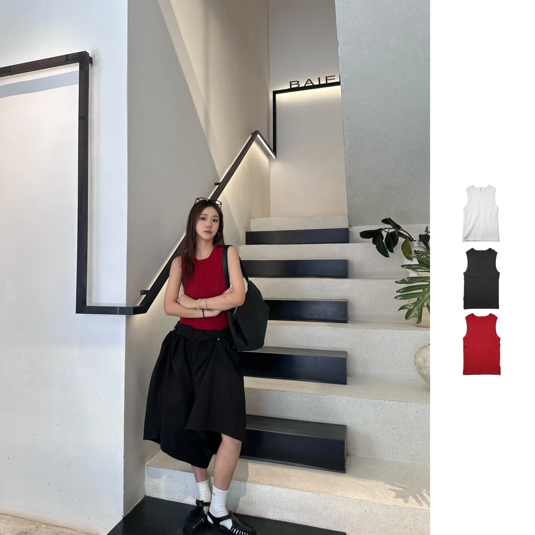 【MANZANILLA】25秋冬J25AW010606设计师圆领针织肌理背心