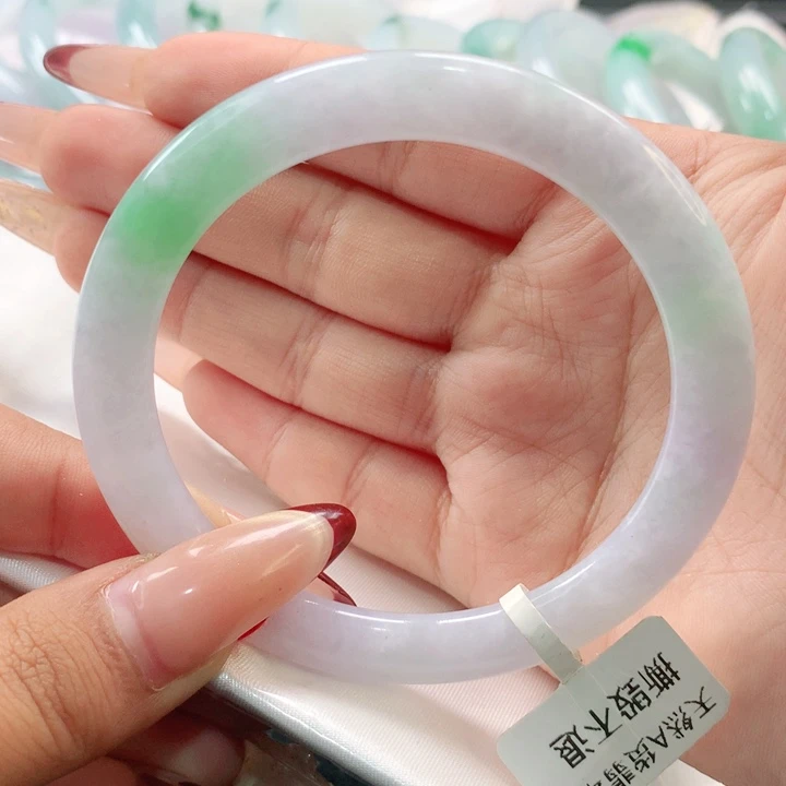 翡翠未镶嵌手镯双耳挂绿翠圆条