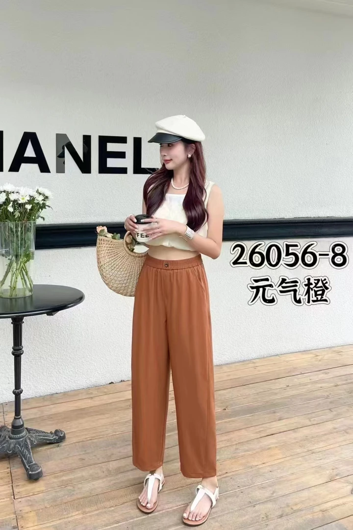 26056夏款高腰显瘦百搭时尚宽松简约休闲风裤子