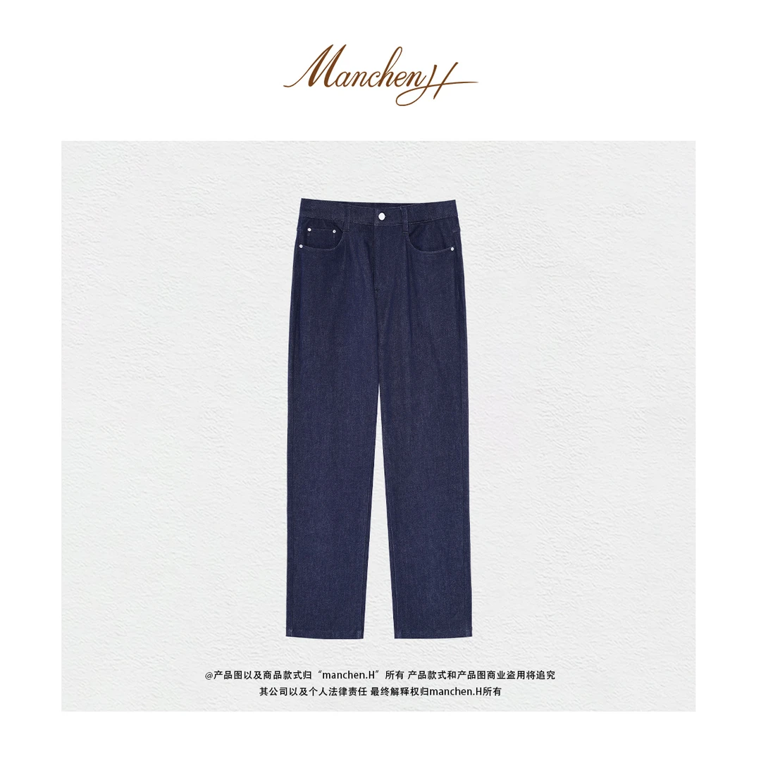 manchenh"家属~都市羊毛牛仔"秋冬男士羊毛直筒加绒弹力牛仔裤