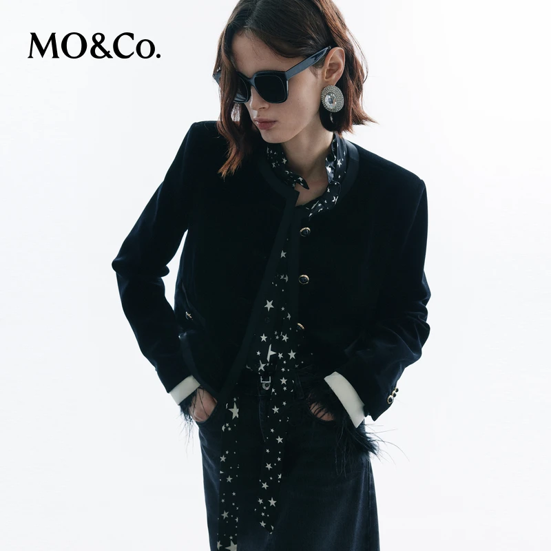 【达人专属】MOCO冬轻奢钻石绒短款箱型解构拼接袖外套MBC4JKTK04